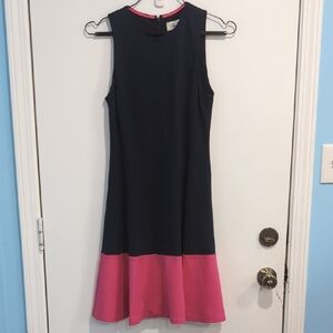 Eliza J Sleevless Colorblock Fit-and-flare Dress Size 6 Navy/Pink Midi